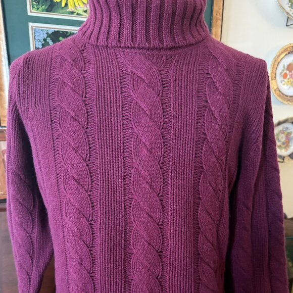 VonBraun,Made in Italy, Burgundy Cable Turtlenk-Thick 100% Cashmere Sweater, LG - Picture 4 of 10